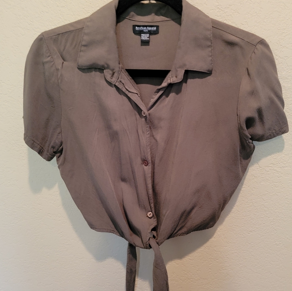 American Apparel Olive crop tee with tie XS/S